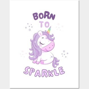 Born To Sparkle Beautiful Unicorn With Stars Posters and Art